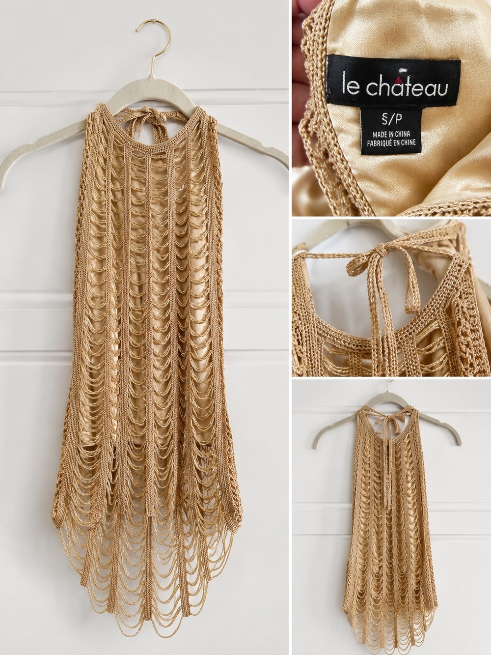 ✨ RARE VINTAGE LE CHÂTEAU GOLD FRINGE HALTER ✨